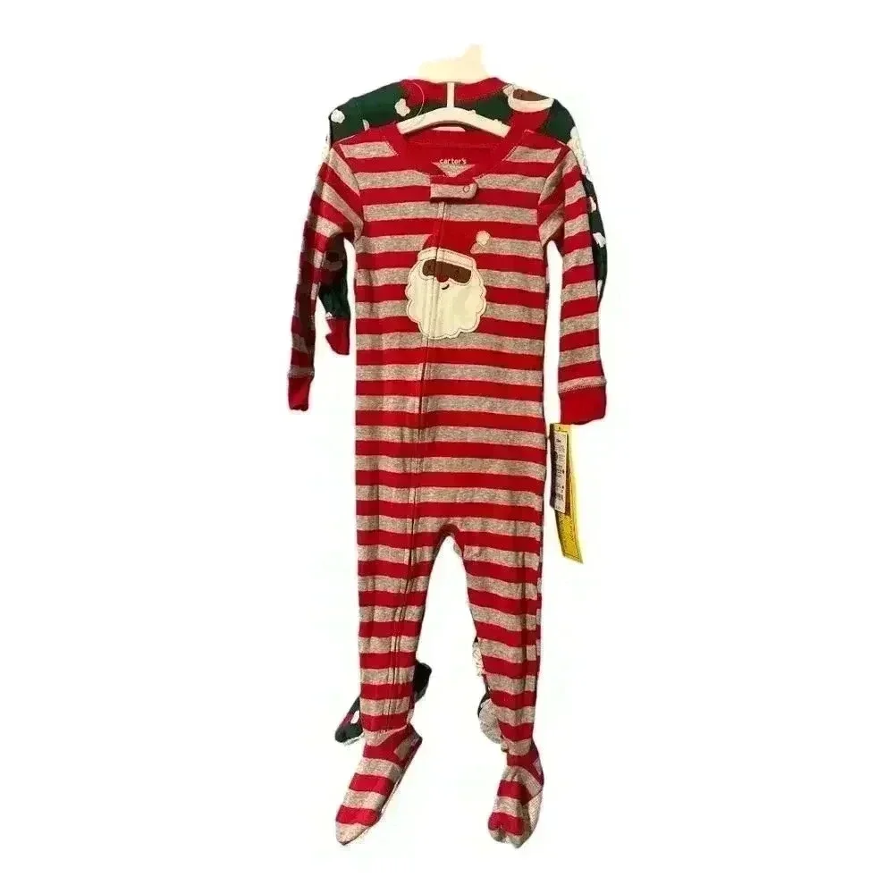 Carters Unisex Santa Footed Zipper Pajamas, 18M &‎ 3T